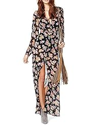 Puff Sleeves Vintage Floral Print Chiffon Maxi Dress 