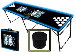 8-Foot Professional Beer Pong Table w/ Bluetooth Speaker, Holes & Glow Lights - Party Pong Logo