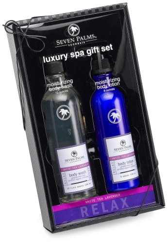 Seven Palms Gift Set White Tea Lavender Body Wash, 10-Ounce Bottle and Body Lotion, 8-Ounce Bottle