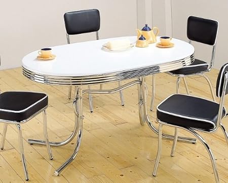Coaster 50's Retro Nostalgic Style Oval Dining Table, Chrome Plated