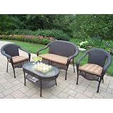 IMAGE OF 4 Pc Seating Set w Cushions in Coffee - Elite Resin Wicker
