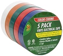 Duck Brand 299020 Colored Electrical Tape, 1/2-Inch by 20 Feet, 5-Pack of Rolls, Multi-Color
