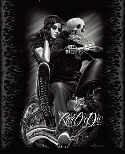 Ride or Die Motorcycle Biker Babe Queen Size Super Soft Plush Blanket 58"x80" Christmas Gift,Birthday Gift