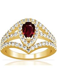 18K Yellow Gold Pear Cut Ruby Ring With Sidestones (GIA Certificate)