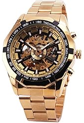 BEST SELLING RUSSIAN SKELETON Luxury Men's Automatic Mechancial Wrist Watch Golden Strap Black Dial