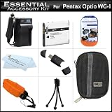 Essential Accessory Kit For Pentax Optio WG-1 Waterproof Digital Camera Includes Extended (1000Mah) Replacement D-LI92 Battery + Ac/Dc Rapid Travel Charger + Hard Case + STRAP FLOAT + USB 2.0 SD Card Reader + LCD Screen Protectors + More