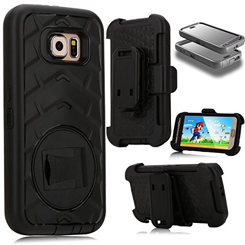 Galaxy S6 Case, MEKOÂ® Shockproof Rugged Hybrid Samsung Galaxy S6 Case with Belt Clip Holster Kickstand and built-in screen protector (Black)