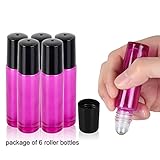 Fiery Youth Rose Glass Essential Oil Roller Bottles ,Useful for Aromatherapy PerfumesAand Lip Balms, 6 Bottle Set,10ml,Glass Roll on Bottle (0.5 ml Dropper included)