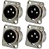 GLS Audio XLR Male Jack 3 Pin - Panel Mount Jacks D Series Size XLR-M - 4 PACK