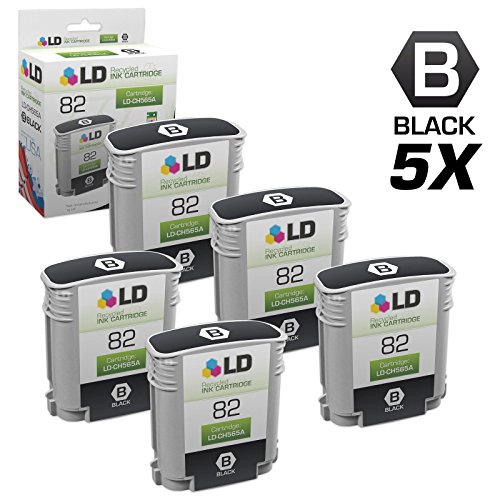 LD Â© Remanufactured Replacements for HP 82 / CH565A Set of 5 Black Inkjet Cartridges for HP DesignJet 111, and 510 Printers