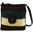 Crochet Flower Tri Knit Handbag Shoulder Body Bag Brown with Beige & Teal