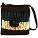 Crochet Flower Tri Knit Handbag Shoulder Body Bag Brown with Beige & Teal