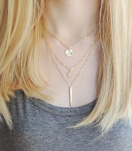 Initial, Swarovski Stone, And Bar Layered Necklace