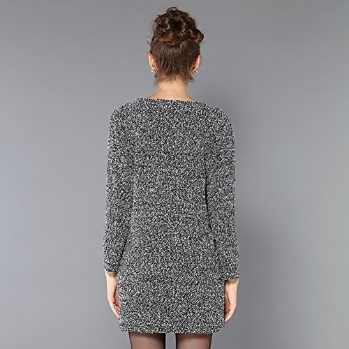 Oupay Women Fall Winter Cotton Blend Sequined Owl Printed Bottoming Dress XXXL Gray