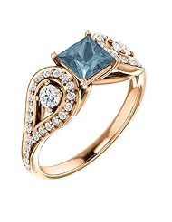 10K Rose Gold Round Cut Blue and White Diamond Ring -- LIFETIME WARRANTY