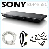 Sony BDP-S590 3D Blu-ray Disc Player with built-in Wi-Fi and iPhone/ iPad & Android App Capable + 6ft HDMI Cable + 14ft CAT5e Network Cable + Velcro Cable Ties