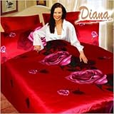 Diana Dear 6 Piece Queen Duvet Cover Bedding Set in Red