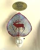 Elk Silhouette on Real Aspen Leaf in Iridescent Night Lights