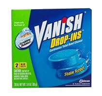 Vanish Drop-Ins is a continous blue toilet bowl cleaner that helps repel stains. It cleans with the power of scrubbing bubbles.