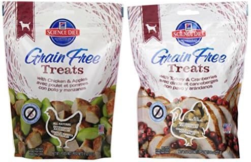 Hill's Science Diet Grain Free Adult Dog Treat 2 Flavor Variety Bundle: (1) Science Diet Grain Free Treats With Chicken &amp; Apples, and (1) Science Diet Grain Free Treats With Turkey &amp; Cranberries, 8 Oz. Ea. (2 Bags Total)