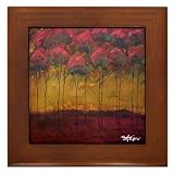 All in a Row :: Modern Tree Landscape :: Framed Fine Art Ceramic Tile By Kristen Stein