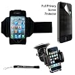 Extreme Sports Exercise Stretchy Black Armband with 8 Secure Adjustable Sizes ( Adjustable from 11 inches up to 19 Inches ) for Apple iPhone 4 , 4th Generation, 4th Gen compatible with 16GB / 32GB - HD Print + 4-inch eBigValue (TM) Determination Hand Strap Key Chain + Includes a Privacy Screen Protector for Apple iPhone 4, Provides 4-way privacy film (up, down, left, right)+ Includes a iPhone 4, 360° Rotatable Windshield Mount, Compatible with up to 6 GPS and Phone Devices