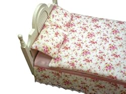 Dollhouse Miniature Artisan Petite Roses Double Bed Quilt Set