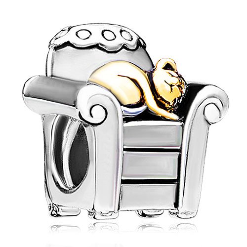 Silver Plated Pugster Cat In Chair Bead Fit Pandora Charms