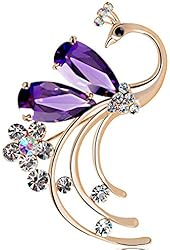Latigerf Women's Peacock Bird Purple Swarovski Elements Crystal Brooches and Pin Gold Plated for Party