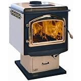 1100S Small 26 EPA Pedestal Wood Burning Stove Black Louvers Porcelain Enamel Almond Finish
