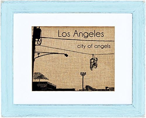 Los Angeles: City of Angels Burlap Wall Art Decor Sky Blue Drift 11x14 (8x10 art)