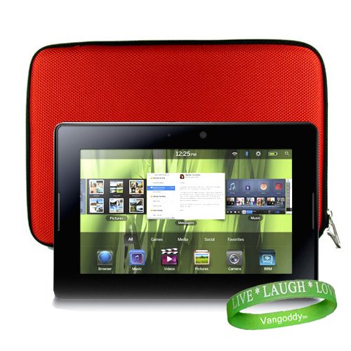 Durable Nylon Snug Fit hard Case for BlackBerry PlayBook 7 LCD display Tablet Wifi — Ruby Red + A Vangoddy Live*Laugh*Love Wrist Band!!! “