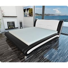 Design Lederbett Doppelbett Kunst-Leder schwarz-weiss 180x200 Bett inkl. Lattenrost