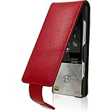 iGadgitz Red Leather Flip Case Cover for Sony Walkman NWZ-A15 A17 8GB 16GB with Detachable Carabiner + Belt Loop + Magnetic Closure + Screen Protector
