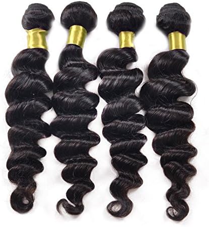 Hair Deep Wave Brazilian Virgin Human Hair Extensions - Unprocessed Brazilian 4A Grade - Mixed Length 12-30 - 4 Bundles Loose Wave Natural Color 100% Human Hair Extensions by Nino - 4-BRZ-DW-$P$-b4