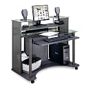 Saturn Centre MultiLevel Computer Cart Charcoal Finish/Clear Glass/Pewter Frame