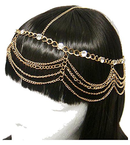 Goldtone Head Chain w Rhinestones Hair Band (S IHC1019-GLD)
