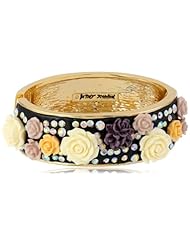 Betsey Johnson "Fabulous Flowers" Flower and Crystal Hinged Bangle Bracelet, 8"