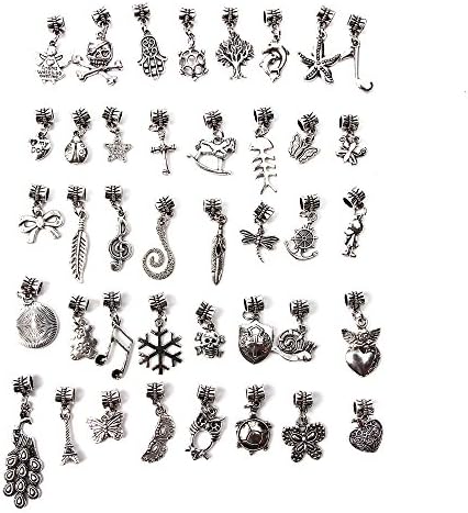 Tibetan Silver Connectors Bails Mix Beads with Pendant Fit Charm European Bracelet Jewelry Making (80PCS, Mix7)