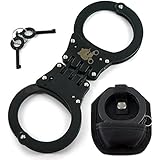Professional Heavy Duty Black Hinged Police Style Handcuffs Double Lock with Duty Handcuff Nylon Case Holster