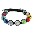 Multicolor Crystals Black Cord Onyx Macrame Beaded Shamballa Ball Bracelet