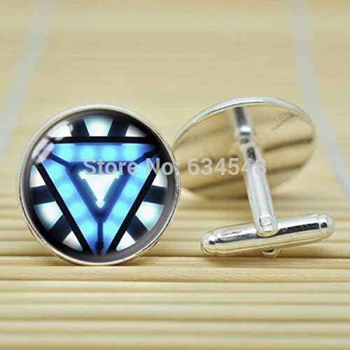 Pretty Lee Iron Man Arc Reactor In Silver Cufflinks Glass Cabochon Cufflinks C3119