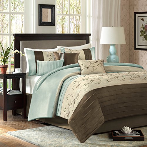 Madison Park Serene 7 Piece Comforter Set, King, Blue