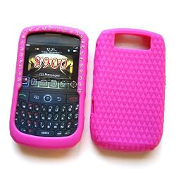 RIM BlackBerry Curve 8900 T-Mobile Silicone Skin Case Rubber Protector Cover with Diamond Hot Pink