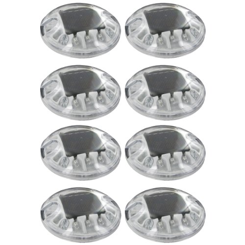 (8 Pack) Solar White LED Round Polycarbonate Road Stud Deck Dock Path Light