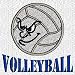 Custom embroidered mean face volleyball ball design on denim shirt