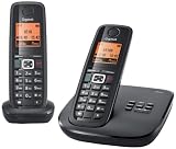 Gigaset A510A Duo Schnurlostelefon mit zusätzlichem Mobilteil (4,57 cm (1,8 Zoll) Grafikdisplay, Freisprechfunktion, Anrufbeantworter) schwarz