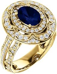 10K Yellow Gold 8.00x6.00mm Oval Cut Sapphire and Diamond Ring -- LIFETIME WARRANTY