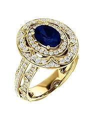 14K Yellow Gold 8.00x6.00mm Oval Cut Sapphire and Diamond Ring -- LIFETIME WARRANTY
