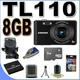 Samsung TL110 14.2MP Digital Camera w/5x Optical Zoom (Black) BigVALUEInc Accessory Saver 8GB Battery Bundle